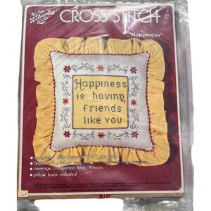 Vintage 70's Hazel Pearson Handicrafts Cross Stitch Happiness friends Pillow Kit